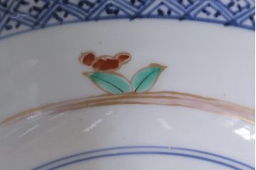 アンティーク雑貨　江戸期　古伊万里　蛸唐草窓絵深皿(色絵深鉢、和食器)(R-041311)