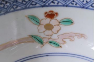 アンティーク雑貨　江戸期　古伊万里　蛸唐草窓絵深皿(色絵深鉢、和食器)(R-041311)