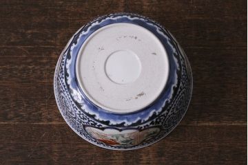 アンティーク雑貨　江戸期　古伊万里　蛸唐草窓絵深皿(色絵深鉢、和食器)(R-041311)