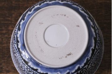 アンティーク雑貨　江戸期　古伊万里　蛸唐草窓絵深皿(色絵深鉢、和食器)(R-041311)