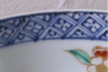 アンティーク雑貨　江戸期　古伊万里　蛸唐草窓絵深皿(色絵深鉢、和食器)(R-041312)