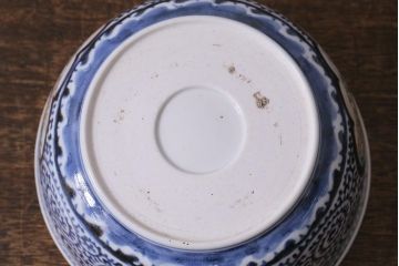 アンティーク雑貨　江戸期　古伊万里　蛸唐草窓絵深皿(色絵深鉢、和食器)(R-041312)