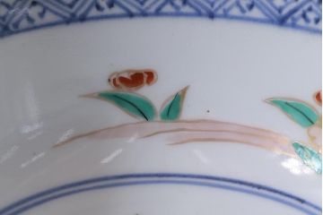 アンティーク雑貨　江戸期　古伊万里　蛸唐草窓絵深皿(色絵深鉢、和食器)(R-041313)