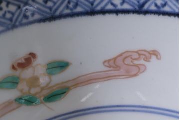 アンティーク雑貨　江戸期　古伊万里　蛸唐草窓絵深皿(色絵深鉢、和食器)(R-041313)