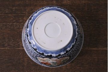 アンティーク雑貨　江戸期　古伊万里　蛸唐草窓絵深皿(色絵深鉢、和食器)(R-041313)