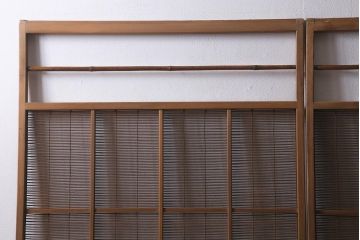 アンティーク建具　昭和中期　腰板桑材　渋みのある色味が素敵な御簾戸2枚セット(簾戸、簀戸、葭戸、夏障子、夏戸、葦戸)(R-041316)