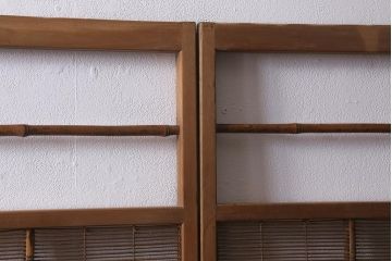アンティーク建具　昭和中期　腰板桑材　渋みのある色味が素敵な御簾戸2枚セット(簾戸、簀戸、葭戸、夏障子、夏戸、葦戸)(R-041316)