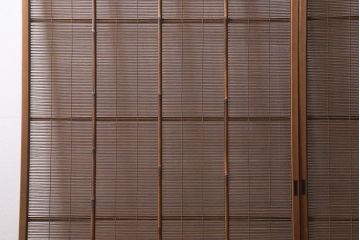 アンティーク建具　昭和中期　腰板桑材　渋みのある色味が素敵な御簾戸2枚セット(簾戸、簀戸、葭戸、夏障子、夏戸、葦戸)(R-041316)