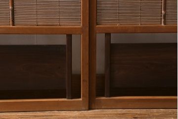アンティーク建具　昭和中期　腰板桑材　渋みのある色味が素敵な御簾戸2枚セット(簾戸、簀戸、葭戸、夏障子、夏戸、葦戸)(R-041316)
