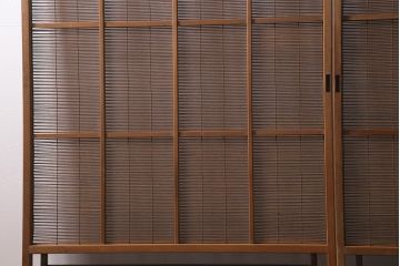 アンティーク建具　昭和中期　腰板桑材　渋みのある色味が素敵な御簾戸2枚セット(簾戸、簀戸、葭戸、夏障子、夏戸、葦戸)(R-041316)
