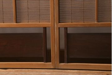 アンティーク建具　昭和中期　腰板桑材　渋みのある色味が素敵な御簾戸2枚セット(簾戸、簀戸、葭戸、夏障子、夏戸、葦戸)(R-041316)