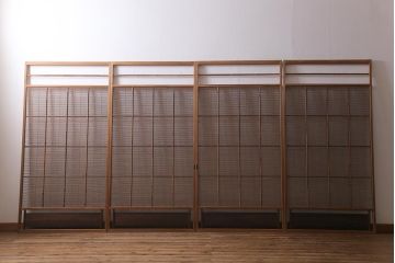 アンティーク建具　昭和中期　腰板桑材　渋みのある色味が素敵な御簾戸4枚セット(簾戸、簀戸、葭戸、夏障子、夏戸、葦戸)(R-041317)