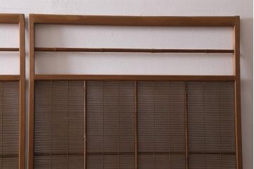 アンティーク建具　昭和中期　腰板桑材　渋みのある色味が素敵な御簾戸4枚セット(簾戸、簀戸、葭戸、夏障子、夏戸、葦戸)(R-041317)