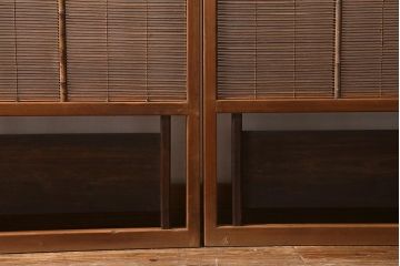 アンティーク建具　昭和中期　腰板桑材　渋みのある色味が素敵な御簾戸4枚セット(簾戸、簀戸、葭戸、夏障子、夏戸、葦戸)(R-041317)