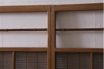 アンティーク建具　昭和中期　腰板桑材　渋みのある色味が素敵な御簾戸4枚セット(簾戸、簀戸、葭戸、夏障子、夏戸、葦戸)(R-041317)