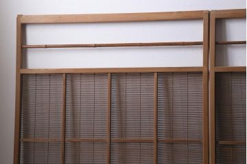 アンティーク建具　昭和中期　腰板桑材　渋みのある色味が素敵な御簾戸4枚セット(簾戸、簀戸、葭戸、夏障子、夏戸、葦戸)(R-041317)