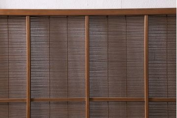 アンティーク建具　昭和中期　腰板桑材　渋みのある色味が素敵な御簾戸4枚セット(簾戸、簀戸、葭戸、夏障子、夏戸、葦戸)(R-041317)