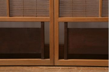 アンティーク建具　昭和中期　腰板桑材　渋みのある色味が素敵な御簾戸4枚セット(簾戸、簀戸、葭戸、夏障子、夏戸、葦戸)(R-041317)