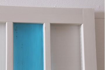 アンティーク建具　昭和中期　ペイント　色ガラス・銀モールガラス　爽やかなカラーが目を引くガラス戸2枚セット(引き戸、建具)(R-041320)