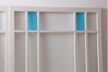 アンティーク建具　昭和中期　ペイント　色ガラス・銀モールガラス　爽やかなカラーが目を引くガラス戸2枚セット(引き戸、建具)(R-041320)