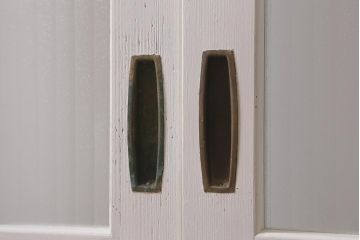 アンティーク建具　昭和中期　ペイント　色ガラス・銀モールガラス　爽やかなカラーが目を引くガラス戸2枚セット(引き戸、建具)(R-041320)