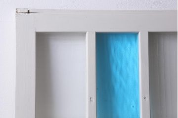 アンティーク建具　昭和中期　ペイント　色ガラス・銀モールガラス　爽やかなカラーが目を引くガラス戸2枚セット(引き戸、建具)(R-041320)