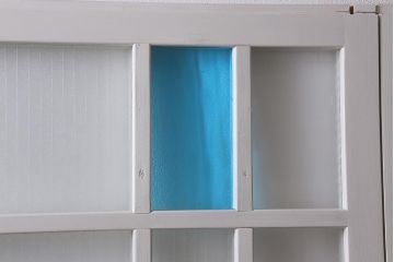 アンティーク建具　昭和中期　ペイント　色ガラス・銀モールガラス　爽やかなカラーが目を引くガラス戸2枚セット(引き戸、建具)(R-041320)