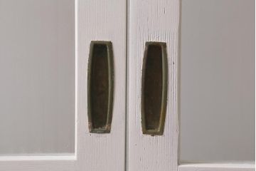 アンティーク建具　昭和中期　ペイント　色ガラス・銀モールガラス　爽やかなカラーが目を引くガラス戸2枚セット(引き戸、建具)(R-041320)