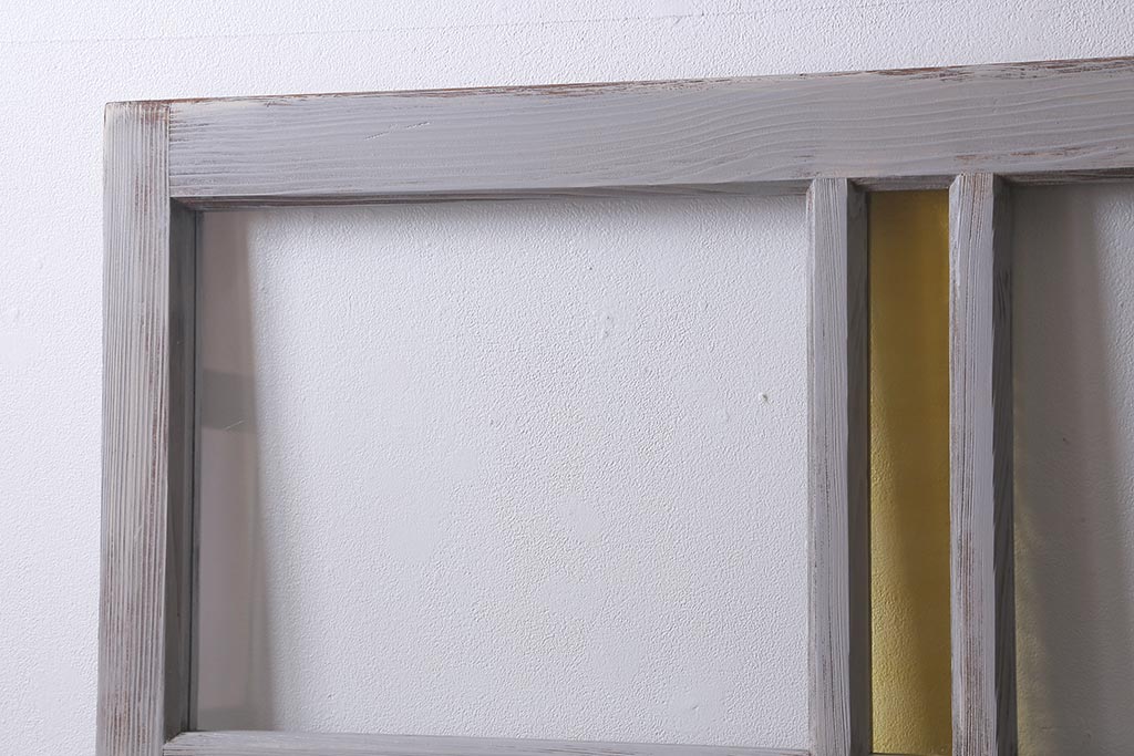 アンティーク建具　昭和初期　ペイント　色ガラス・モールガラス　色ガラスがレトロなガラス戸2枚セット(引き戸、建具)(R-041321)