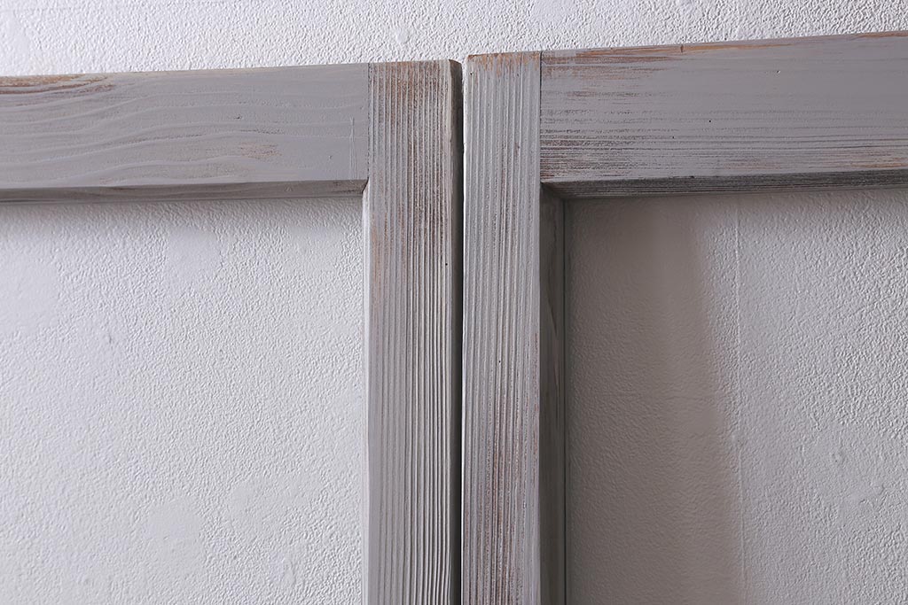 アンティーク建具　昭和初期　ペイント　色ガラス・モールガラス　色ガラスがレトロなガラス戸2枚セット(引き戸、建具)(R-041321)