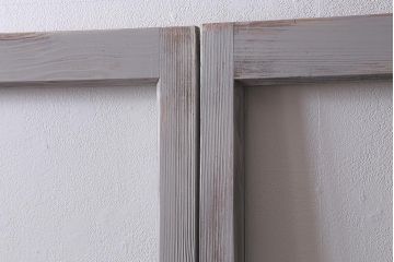 アンティーク建具　昭和初期　ペイント　色ガラス・モールガラス　色ガラスがレトロなガラス戸2枚セット(引き戸、建具)(R-041321)