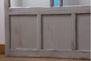 アンティーク建具　昭和初期　ペイント　色ガラス・モールガラス　色ガラスがレトロなガラス戸2枚セット(引き戸、建具)(R-041321)