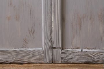 アンティーク建具　昭和初期　ペイント　色ガラス・モールガラス　色ガラスがレトロなガラス戸2枚セット(引き戸、建具)(R-041321)