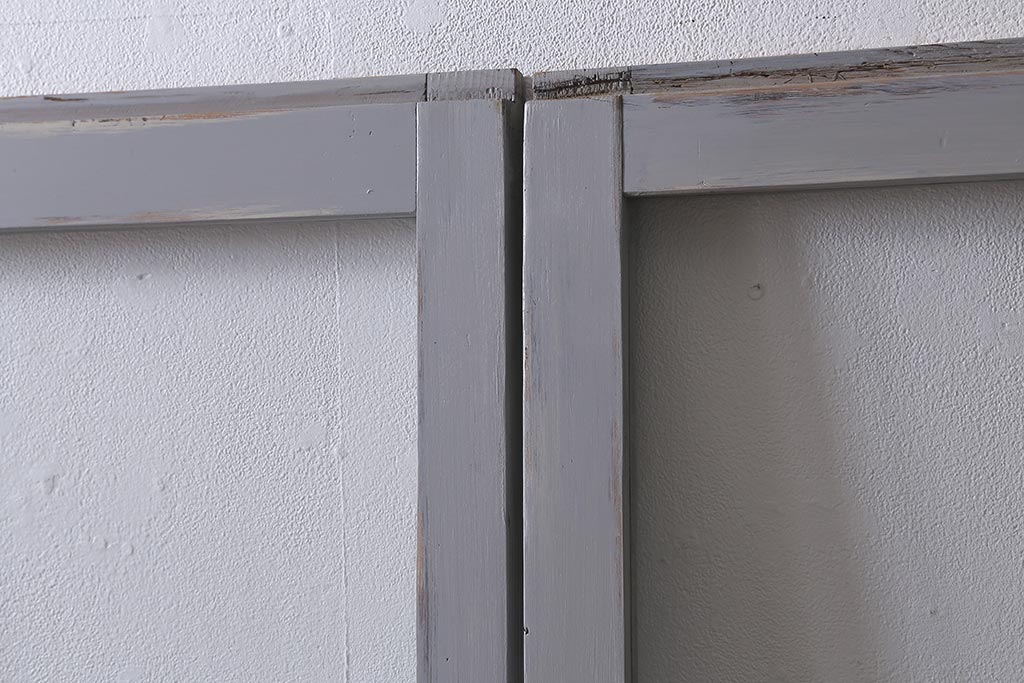 アンティーク建具　昭和初期　ペイント　色ガラス・モールガラス　色ガラスがレトロなガラス戸2枚セット(引き戸、建具)(R-041321)