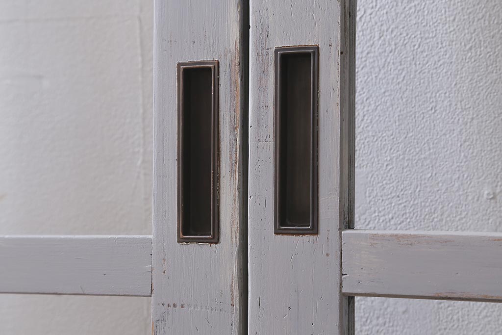 アンティーク建具　昭和初期　ペイント　色ガラス・モールガラス　色ガラスがレトロなガラス戸2枚セット(引き戸、建具)(R-041321)