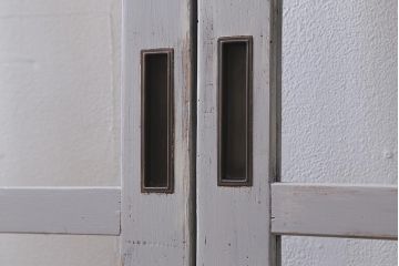 アンティーク建具　昭和初期　ペイント　色ガラス・モールガラス　色ガラスがレトロなガラス戸2枚セット(引き戸、建具)(R-041321)