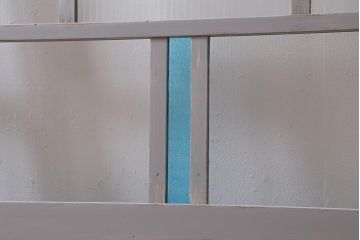 アンティーク建具　昭和初期　ペイント　色ガラス・モールガラス　色ガラスがレトロなガラス戸2枚セット(引き戸、建具)(R-041321)