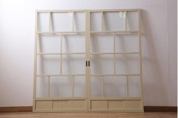 アンティーク建具　昭和初期　当店オリジナルガラス　花菱模様　ナチュラルスタイルの空間におすすめなガラス戸2枚セット(引き戸、建具)(R-041322)