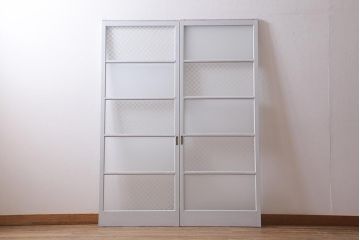 アンティーク建具　昭和初期　当店オリジナルガラス　淡い色味がおしゃれなガラス戸2枚セット(引き戸、建具)(R-041323)