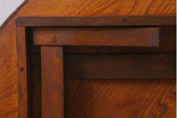 アンティーク家具　昭和初期　栓材　温かみのある木味が魅力のレトロな丸ちゃぶ台(折りたたみテーブル、座卓、ローテーブル)(R-041330)
