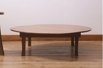 アンティーク家具　昭和初期　栓材　温かみのある木味が魅力のレトロな丸ちゃぶ台(折りたたみテーブル、座卓、ローテーブル)(R-041330)