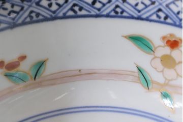 アンティーク雑貨　江戸期　古伊万里　蛸唐草窓絵深皿(色絵深鉢、和食器)(R-041332)
