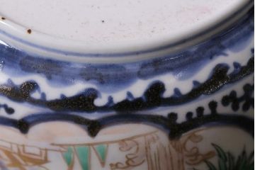 アンティーク雑貨　江戸期　古伊万里　蛸唐草窓絵深皿(色絵深鉢、和食器)(R-041332)