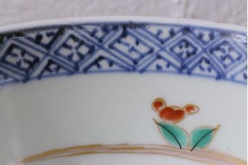 アンティーク雑貨　江戸期　古伊万里　蛸唐草窓絵深皿(色絵深鉢、和食器)(R-041333)