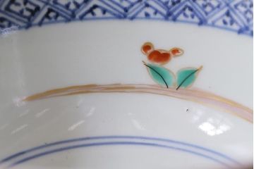 アンティーク雑貨　江戸期　古伊万里　蛸唐草窓絵深皿(色絵深鉢、和食器)(R-041333)