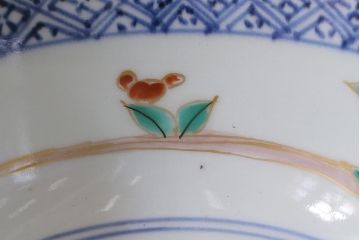アンティーク雑貨　江戸期　古伊万里　蛸唐草窓絵深皿(色絵深鉢、和食器)(R-041333)