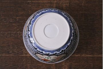 アンティーク雑貨　江戸期　古伊万里　蛸唐草窓絵深皿(色絵深鉢、和食器)(R-041333)
