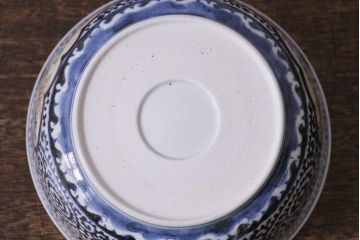 アンティーク雑貨　江戸期　古伊万里　蛸唐草窓絵深皿(色絵深鉢、和食器)(R-041333)