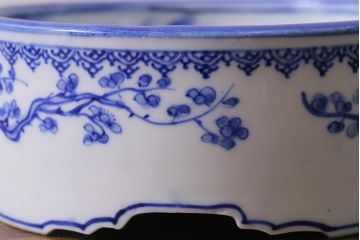 アンティーク雑貨　大正期　松に唐子文　染付深皿(鉢、和食器)(R-041337)