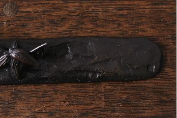 アンティーク雑貨　共箱付き　書道具　宝玉作　蝋型鋳銅　竹　文鎮(R-041339)